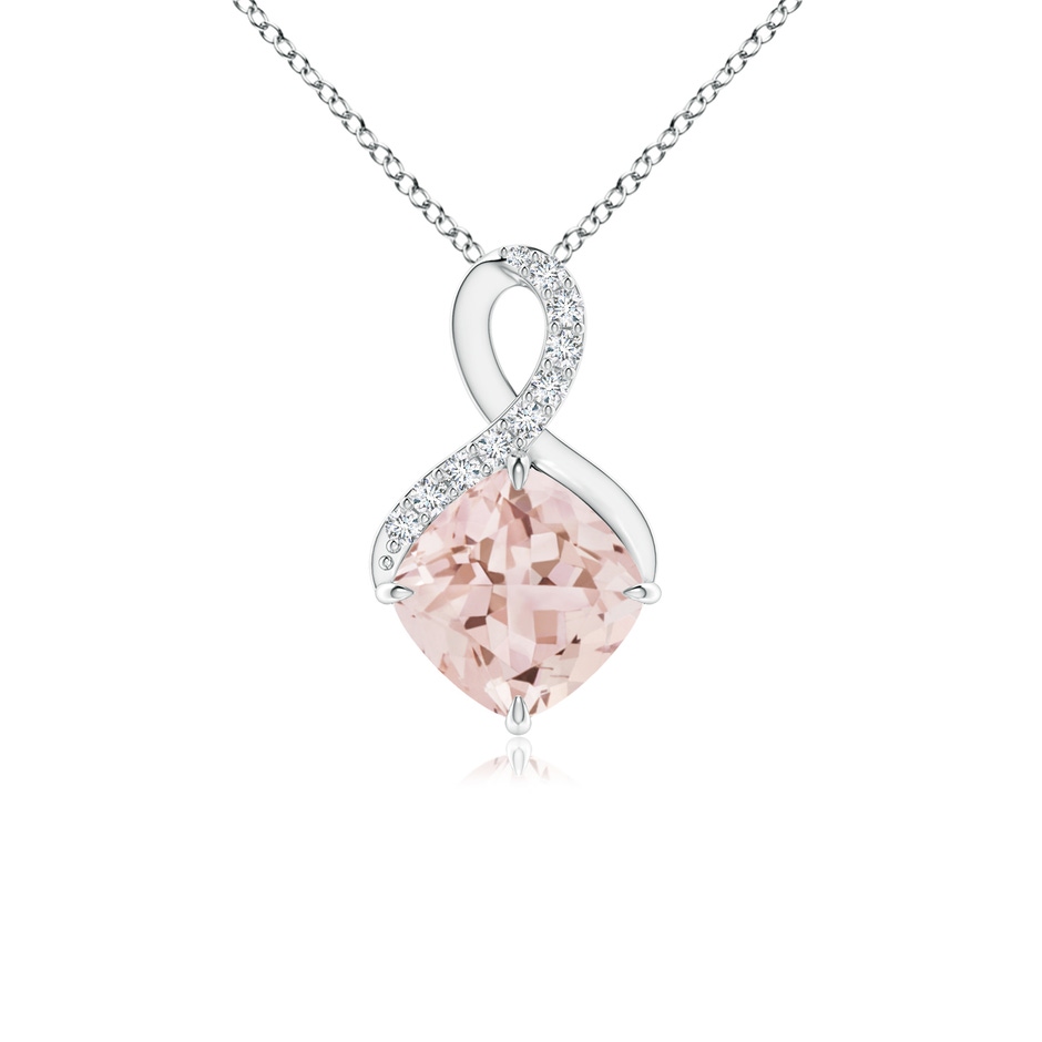 6mm AAA Claw-Set Morganite Infinity Pendant with Diamonds in White Gold 