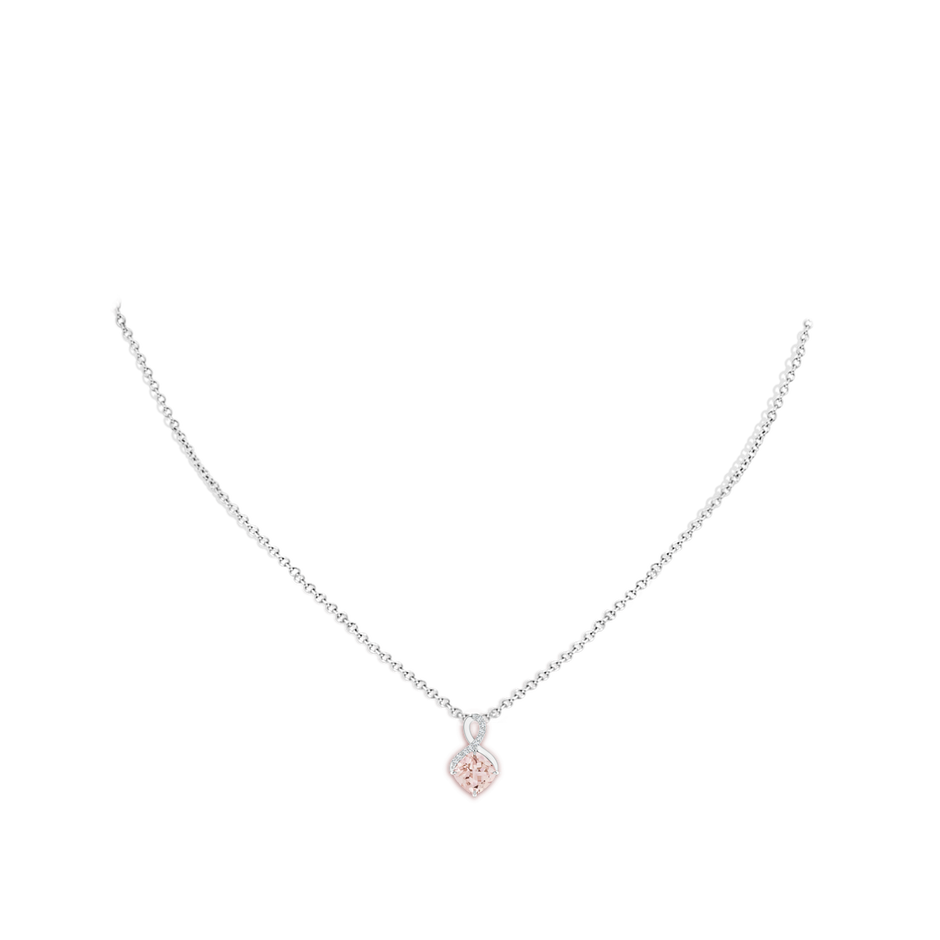 6mm AAA Claw-Set Morganite Infinity Pendant with Diamonds in White Gold body-neck