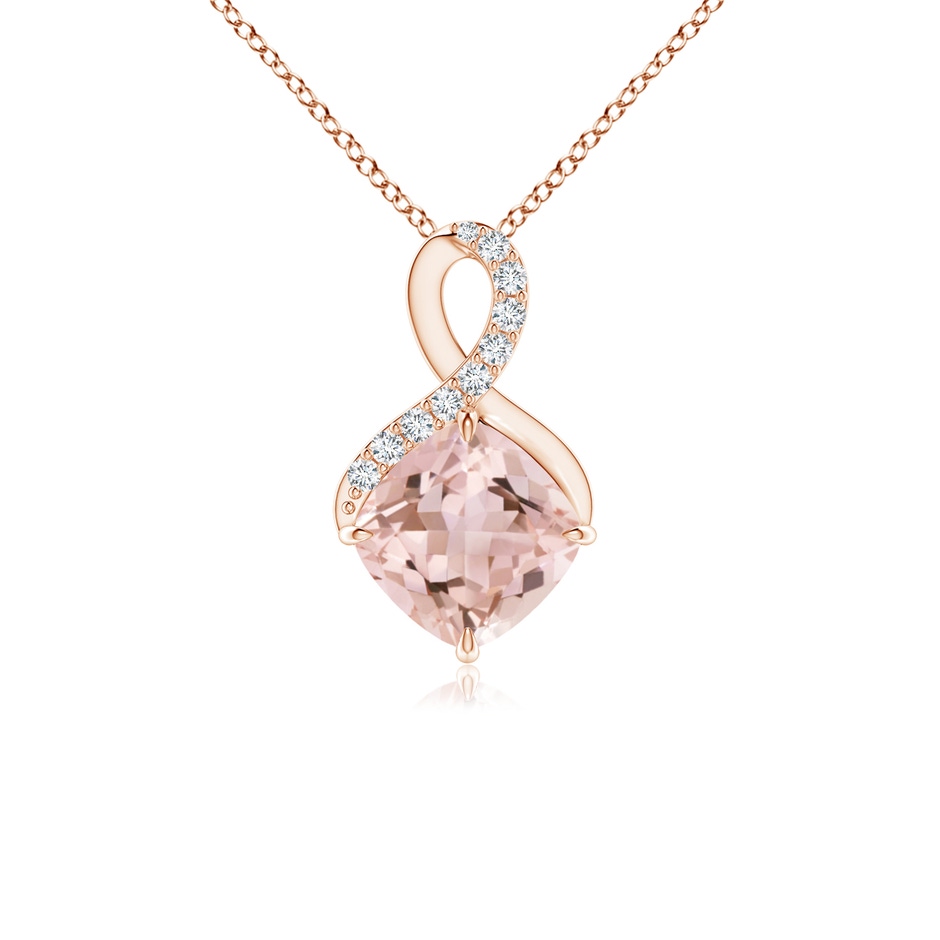 6mm AAAA Claw-Set Morganite Infinity Pendant with Diamonds in Rose Gold 