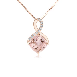 6mm AAAA Claw-Set Morganite Infinity Pendant with Diamonds in Rose Gold