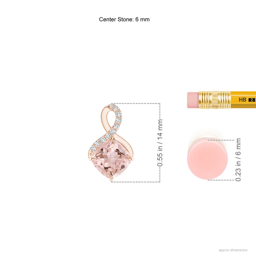 6mm AAAA Claw-Set Morganite Infinity Pendant with Diamonds in Rose Gold Ruler