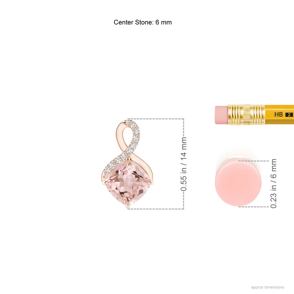 6mm AAAA Claw-Set Morganite Infinity Pendant with Diamonds in Rose Gold ruler