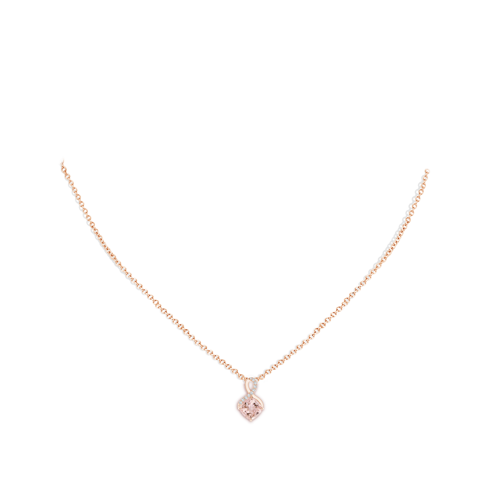 6mm AAAA Claw-Set Morganite Infinity Pendant with Diamonds in Rose Gold Body-Neck