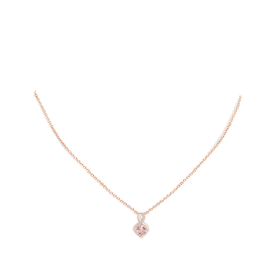 6mm AAAA Claw-Set Morganite Infinity Pendant with Diamonds in Rose Gold body-neck