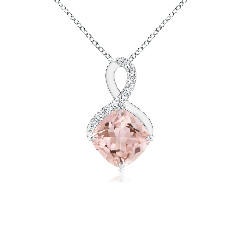 6mm AAAA Claw-Set Morganite Infinity Pendant with Diamonds in White Gold