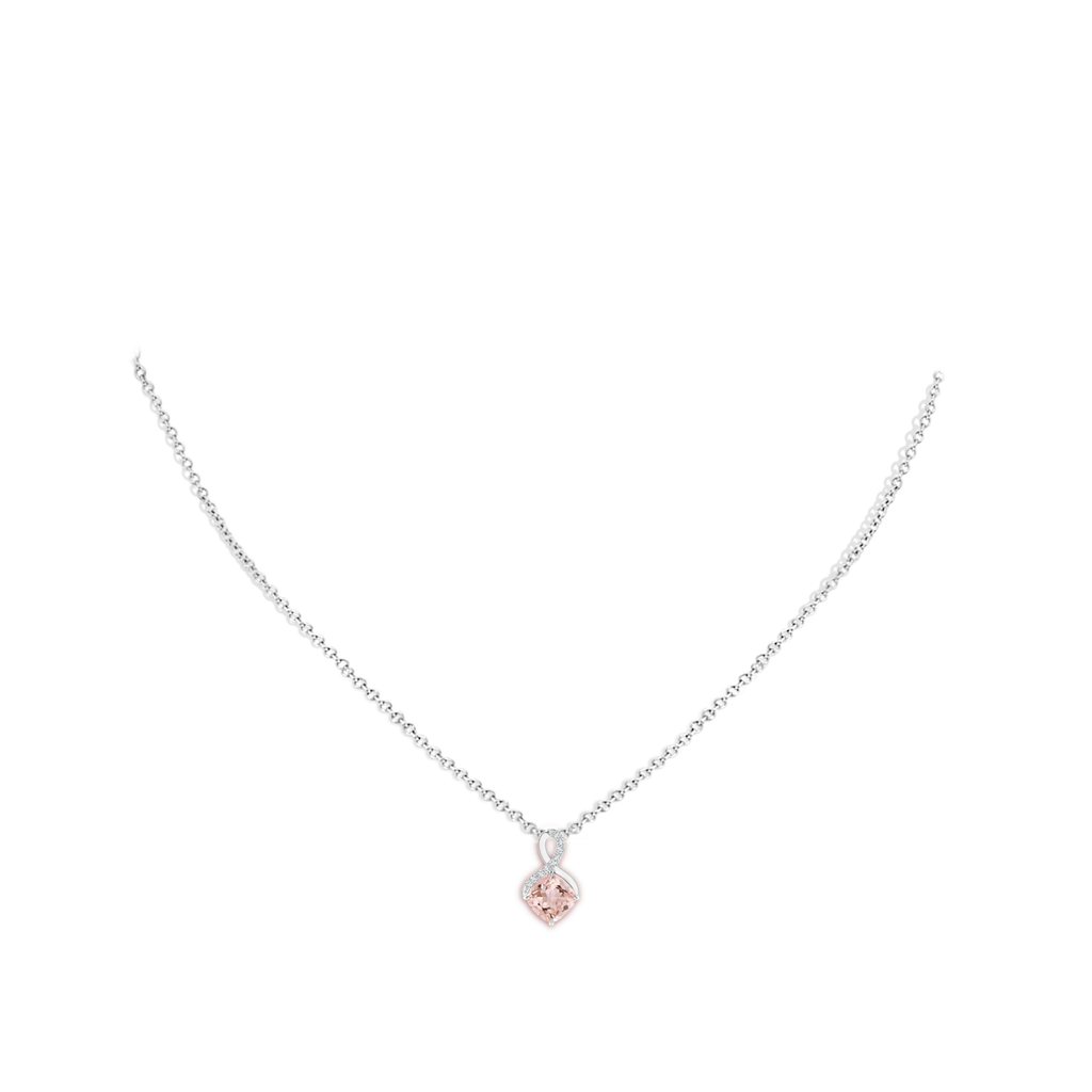 6mm AAAA Claw-Set Morganite Infinity Pendant with Diamonds in White Gold Body-Neck
