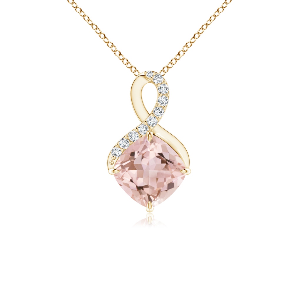 6mm AAAA Claw-Set Morganite Infinity Pendant with Diamonds in Yellow Gold