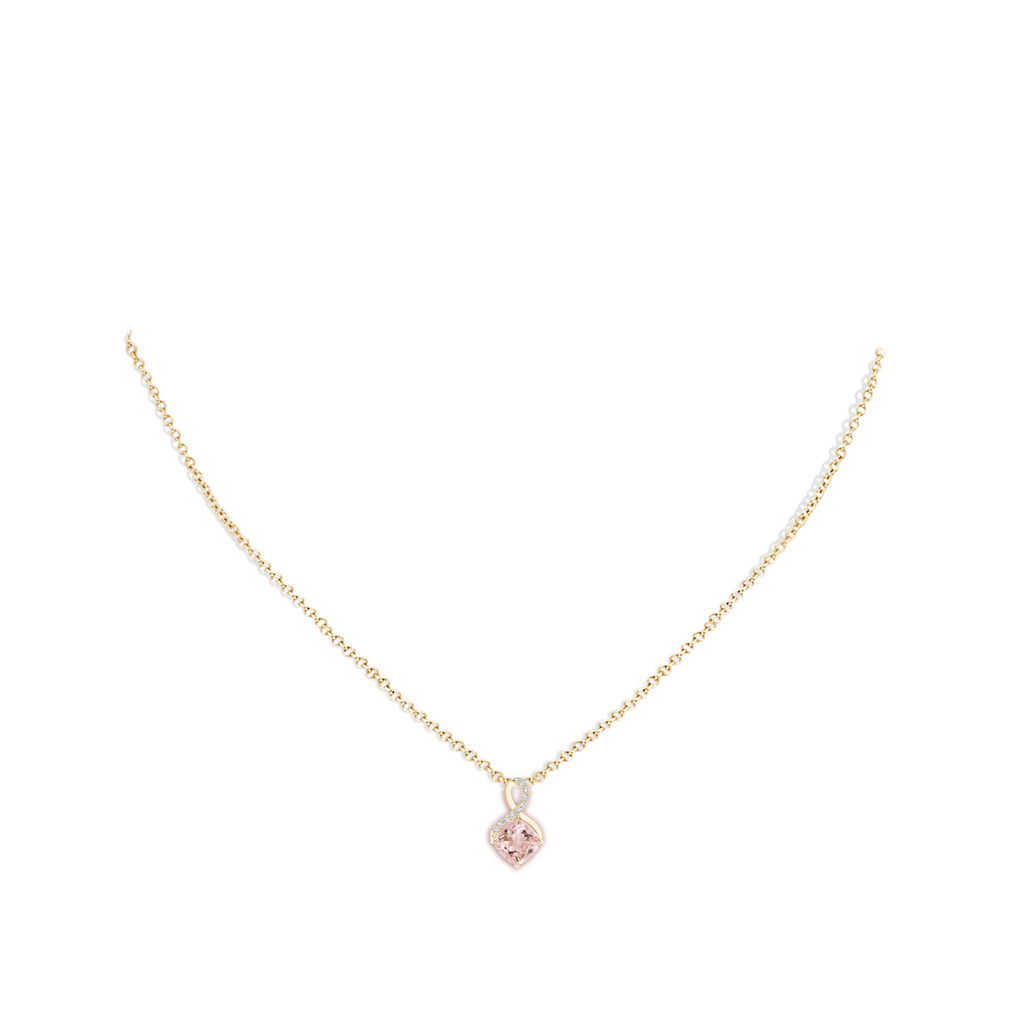 6mm AAAA Claw-Set Morganite Infinity Pendant with Diamonds in Yellow Gold Body-Neck