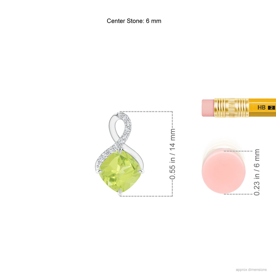 6mm A Claw-Set Peridot Infinity Pendant with Diamonds in White Gold ruler
