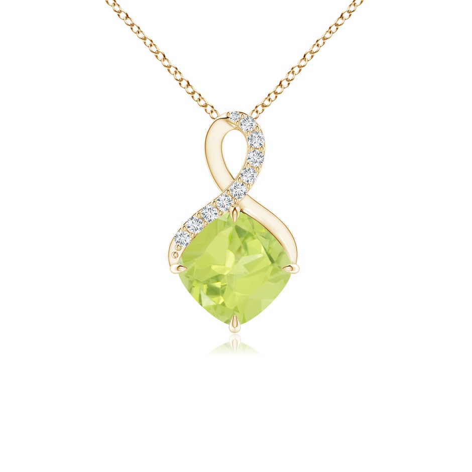 6mm A Claw-Set Peridot Infinity Pendant with Diamonds in Yellow Gold 