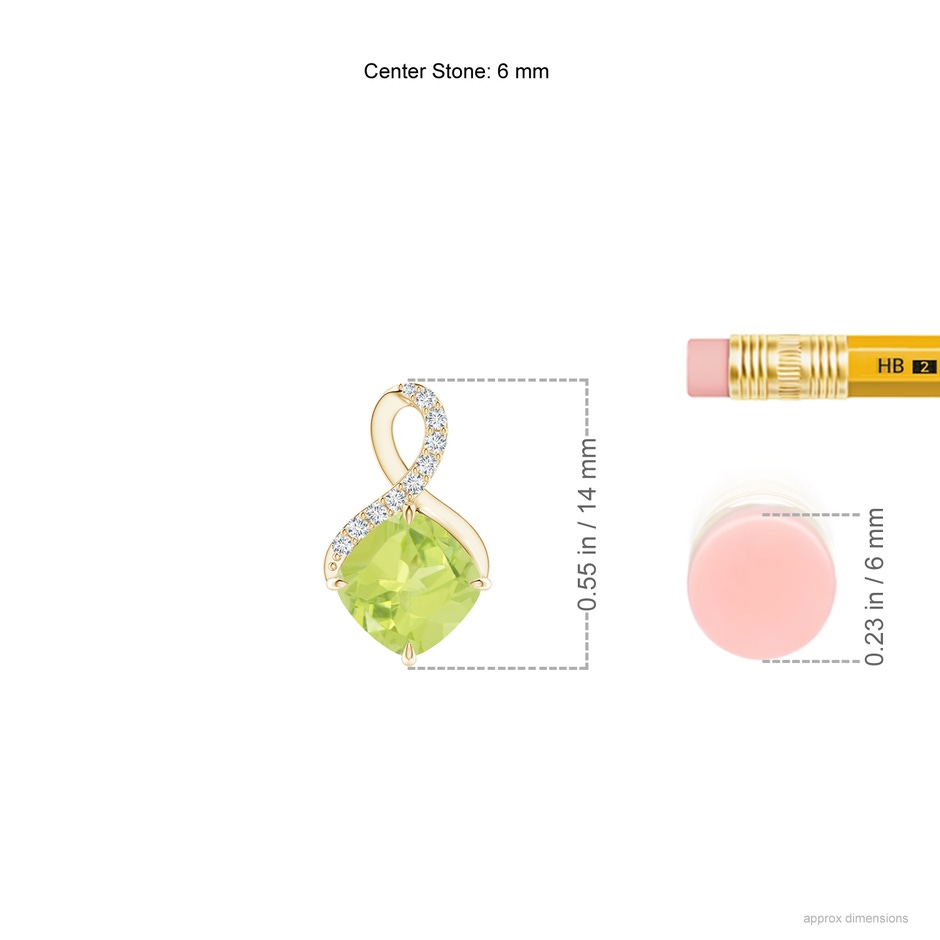 6mm A Claw-Set Peridot Infinity Pendant with Diamonds in Yellow Gold ruler