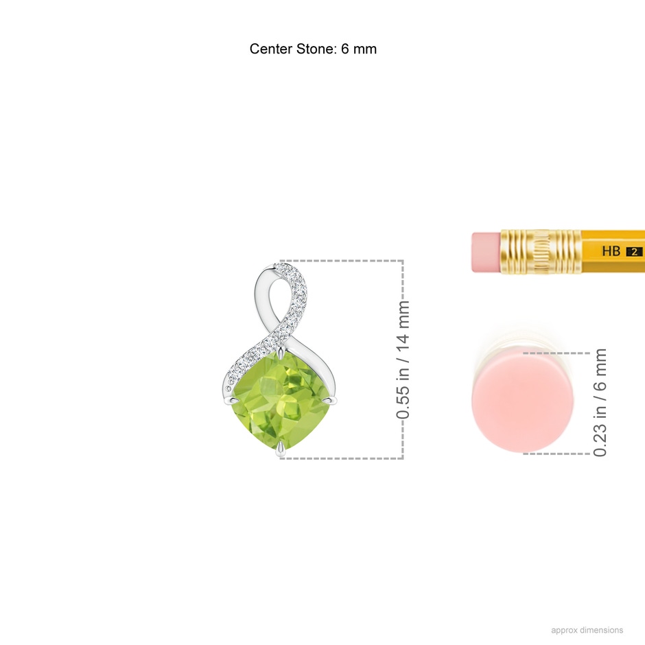 6mm AA Claw-Set Peridot Infinity Pendant with Diamonds in S999 Silver ruler