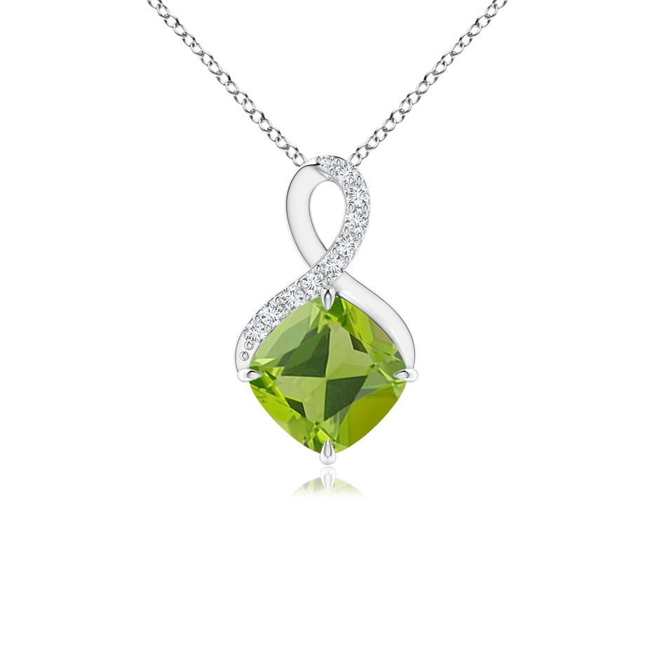 6mm AAA Claw-Set Peridot Infinity Pendant with Diamonds in S999 Silver 