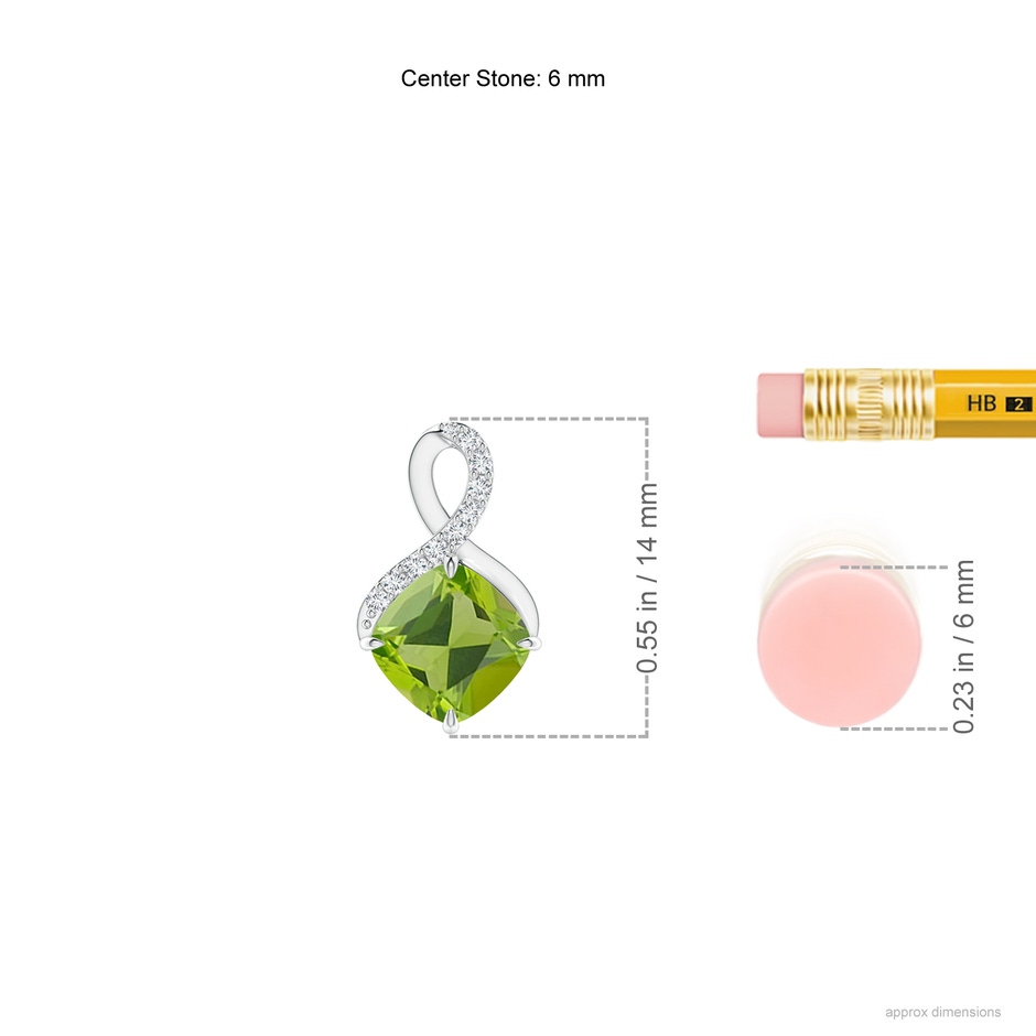 6mm AAA Claw-Set Peridot Infinity Pendant with Diamonds in S999 Silver ruler