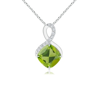 6mm AAA Claw-Set Peridot Infinity Pendant with Diamonds in White Gold