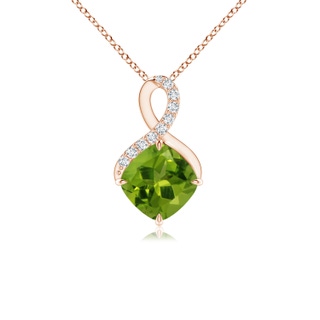 6mm AAAA Claw-Set Peridot Infinity Pendant with Diamonds in Rose Gold