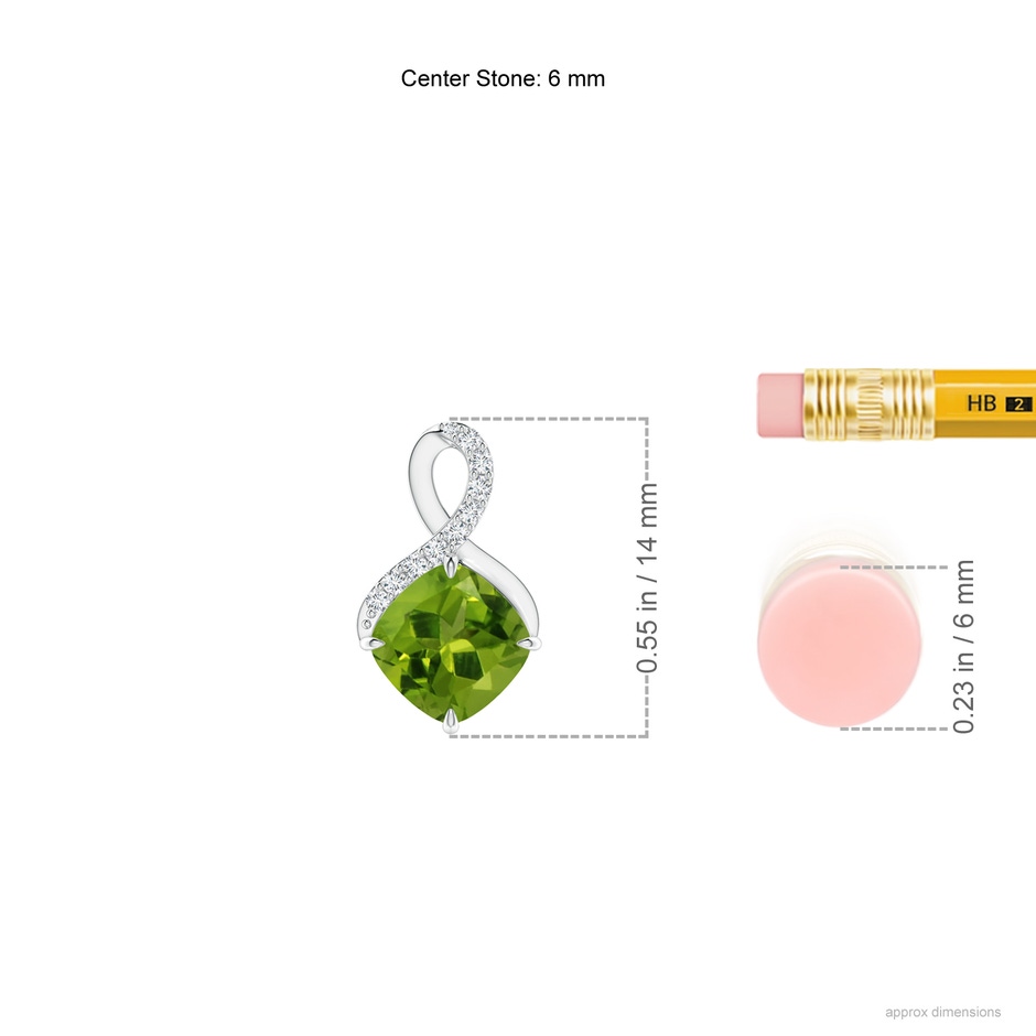 6mm AAAA Claw-Set Peridot Infinity Pendant with Diamonds in White Gold ruler