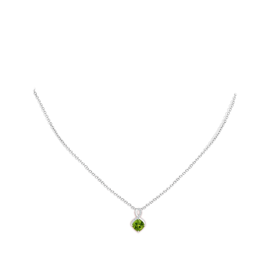 6mm AAAA Claw-Set Peridot Infinity Pendant with Diamonds in White Gold body-neck