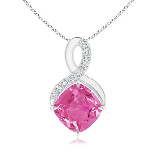 6mm AAA Claw-Set Pink Sapphire Infinity Pendant with Diamonds in 9K White Gold