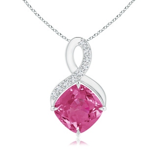 6mm AAAA Claw-Set Pink Sapphire Infinity Pendant with Diamonds in White Gold