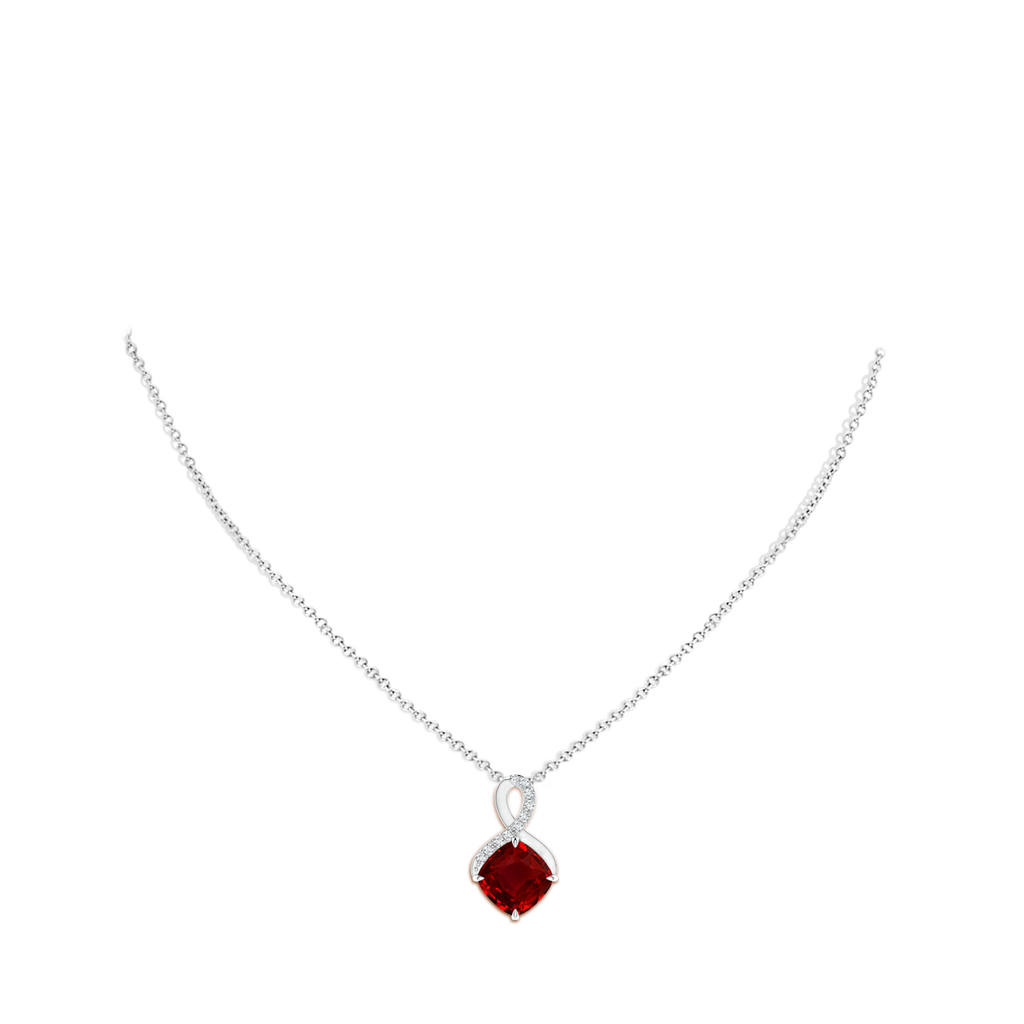 10mm AAAA Claw-Set Ruby Infinity Pendant with Diamonds in S999 Silver pen