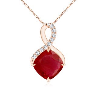 8mm AA Claw-Set Ruby Infinity Pendant with Diamonds in Rose Gold