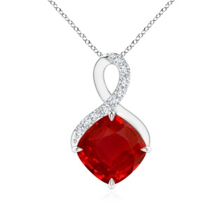 8mm AAA Claw-Set Ruby Infinity Pendant with Diamonds in P950 Platinum