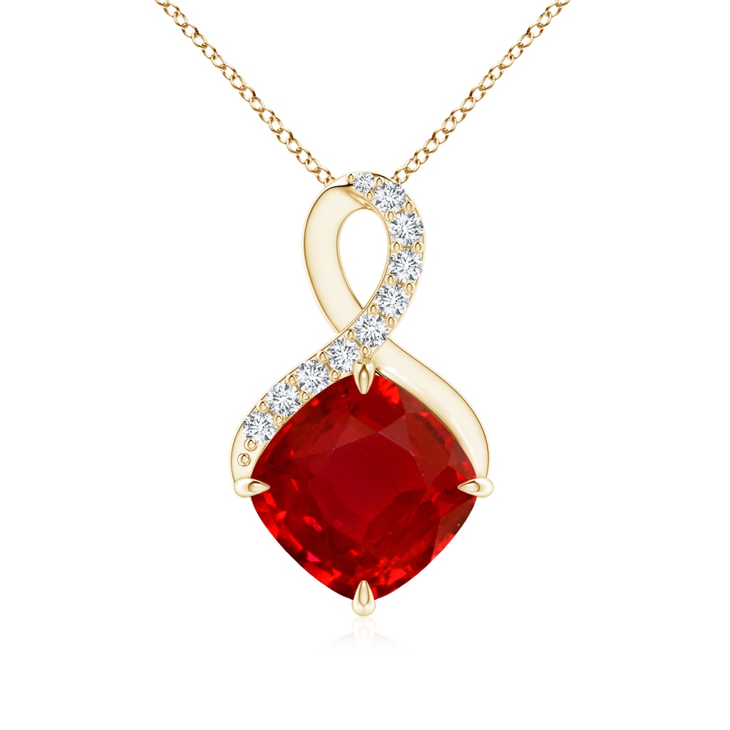 8mm AAA Claw-Set Ruby Infinity Pendant with Diamonds in Yellow Gold