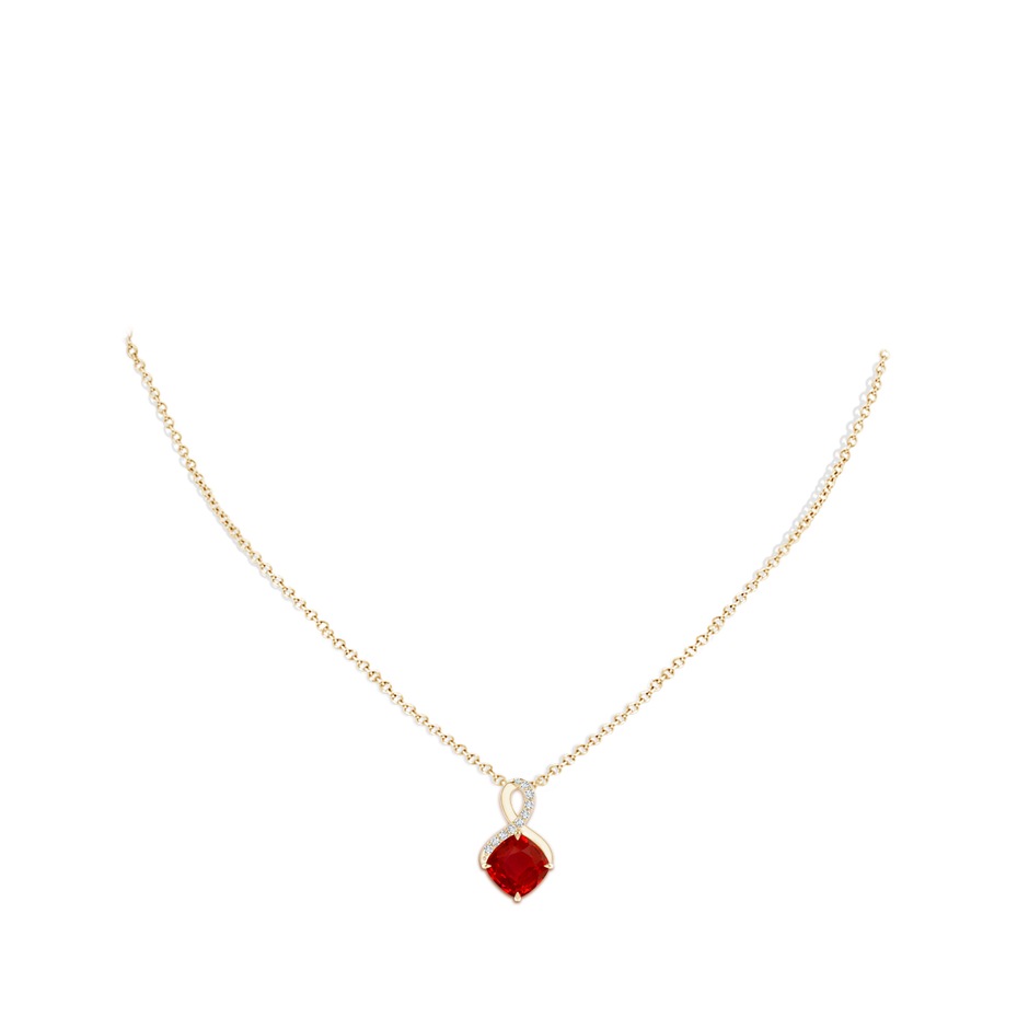 8mm AAA Claw-Set Ruby Infinity Pendant with Diamonds in Yellow Gold pen