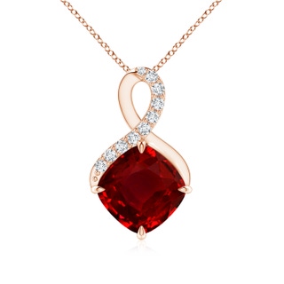 8mm AAAA Claw-Set Ruby Infinity Pendant with Diamonds in Rose Gold