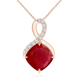 9mm AA Claw-Set Ruby Infinity Pendant with Diamonds in Rose Gold