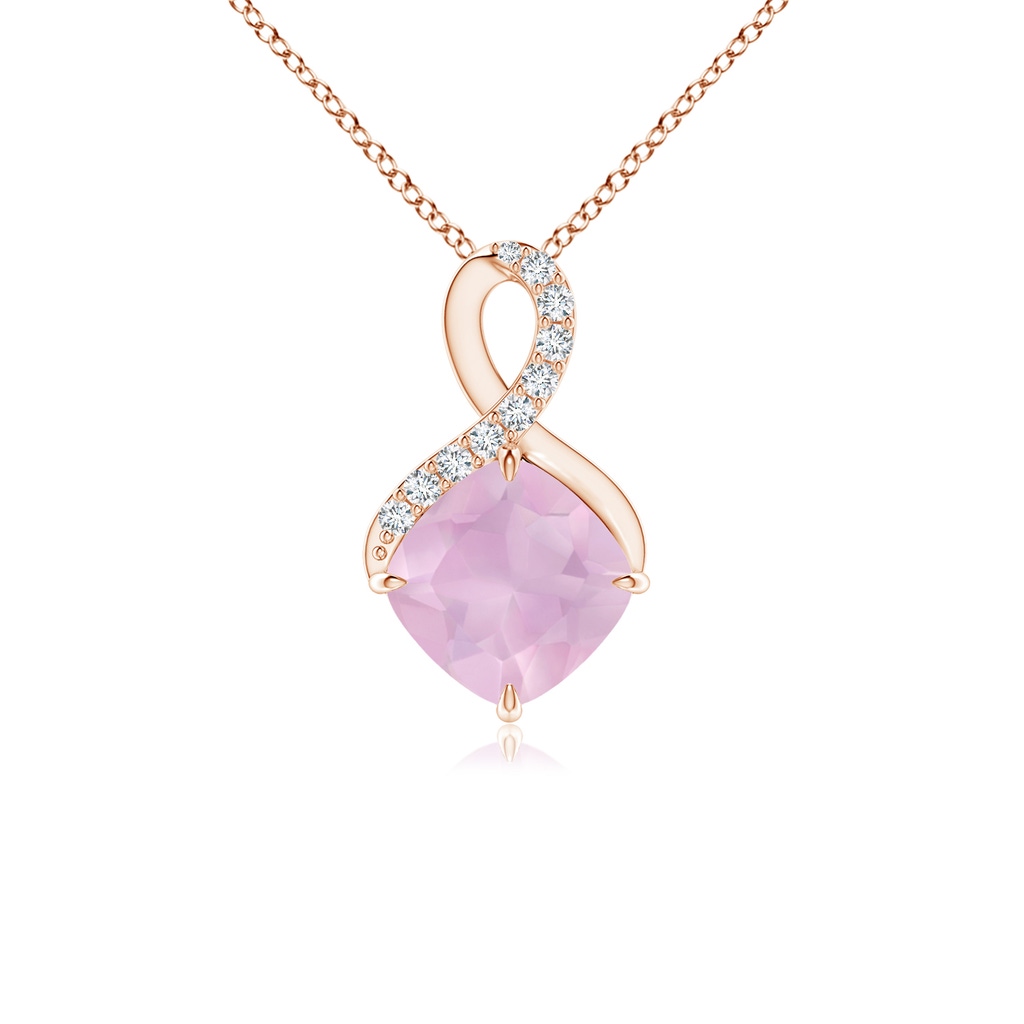 6mm AAAA Claw-Set Rose Quartz Infinity Pendant with Diamonds in Rose Gold