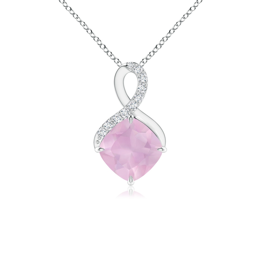 6mm AAAA Claw-Set Rose Quartz Infinity Pendant with Diamonds in White Gold