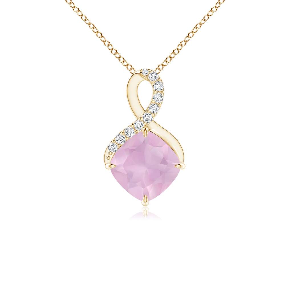 6mm AAAA Claw-Set Rose Quartz Infinity Pendant with Diamonds in Yellow Gold