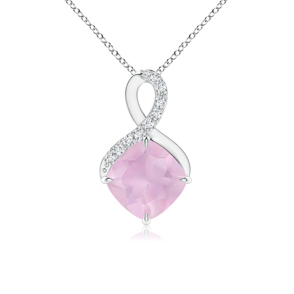7mm AAA Claw-Set Rose Quartz Infinity Pendant with Diamonds in White Gold