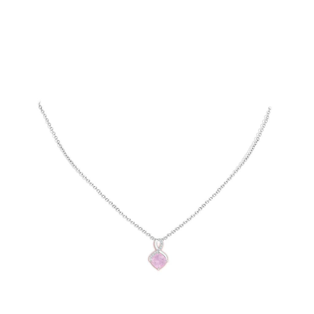 7mm AAA Claw-Set Rose Quartz Infinity Pendant with Diamonds in White Gold Body-Neck