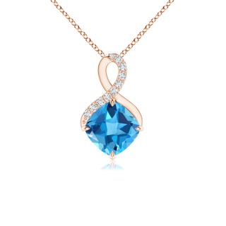 6mm AAA Claw-Set Swiss Blue Topaz Infinity Pendant with Diamonds in Rose Gold