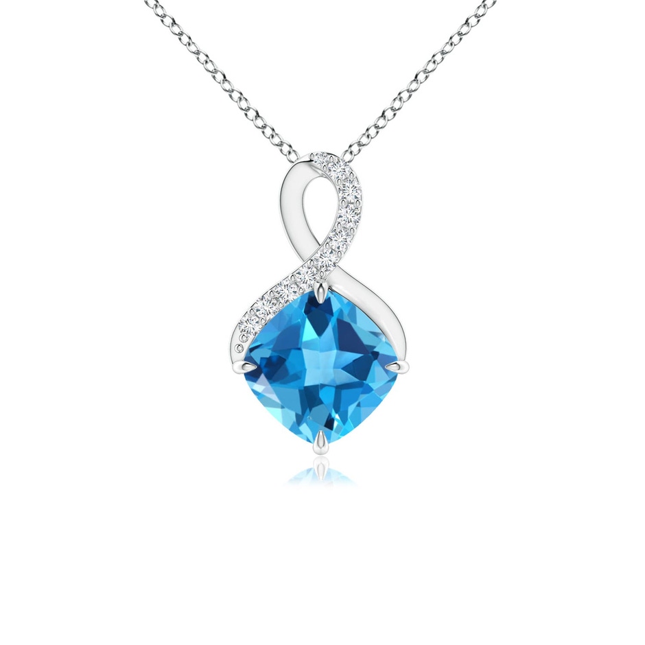 6mm AAA Claw-Set Swiss Blue Topaz Infinity Pendant with Diamonds in S999 Silver 