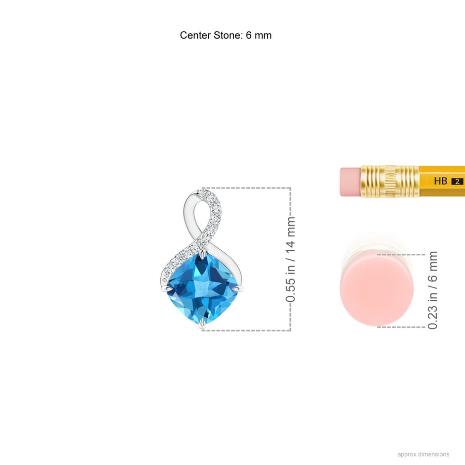 6mm AAA Claw-Set Swiss Blue Topaz Infinity Pendant with Diamonds in S999 Silver ruler