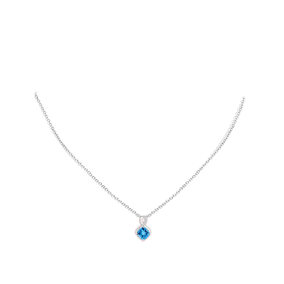 6mm AAA Claw-Set Swiss Blue Topaz Infinity Pendant with Diamonds in S999 Silver pen