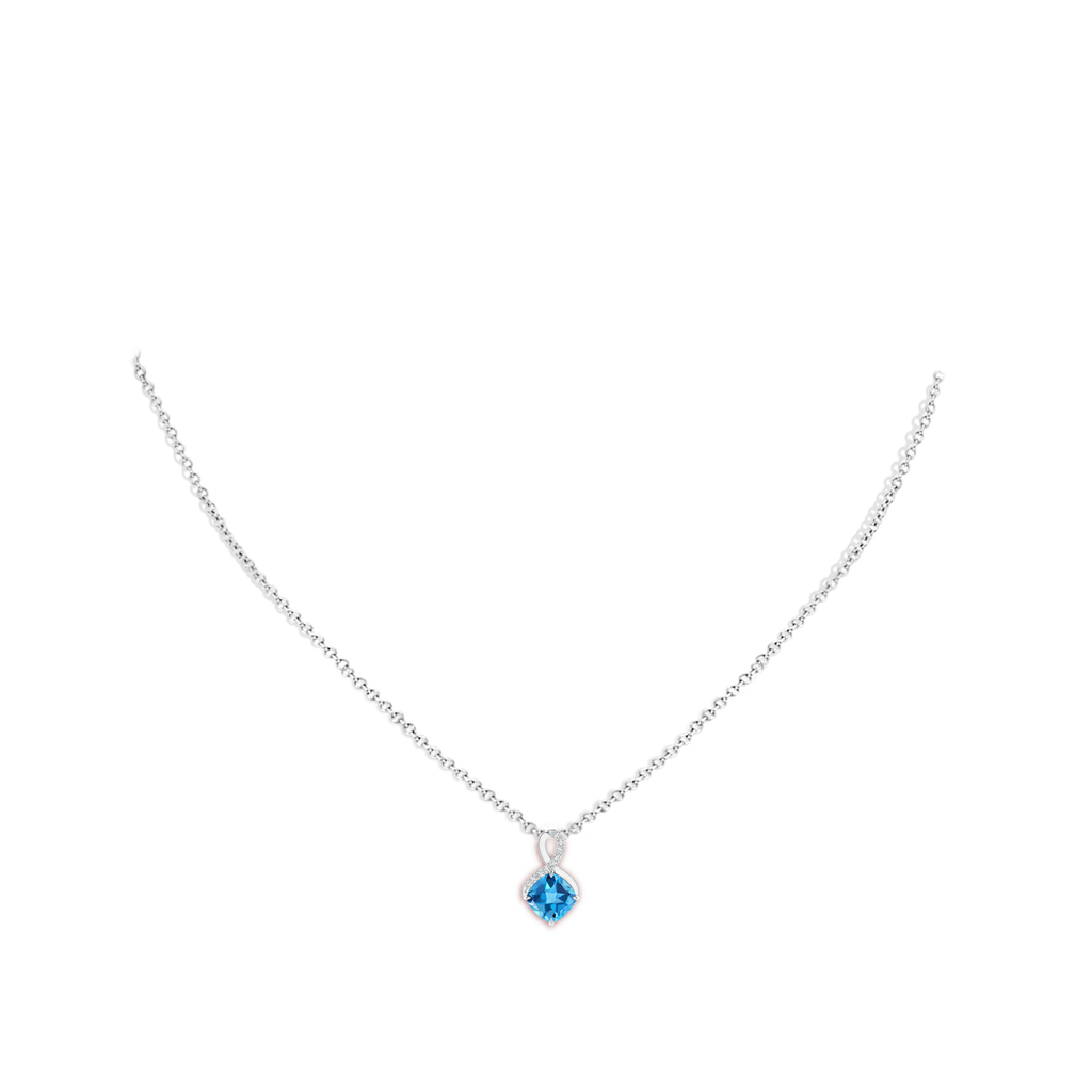 6mm AAA Claw-Set Swiss Blue Topaz Infinity Pendant with Diamonds in White Gold Body-Neck