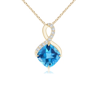 6mm AAA Claw-Set Swiss Blue Topaz Infinity Pendant with Diamonds in Yellow Gold