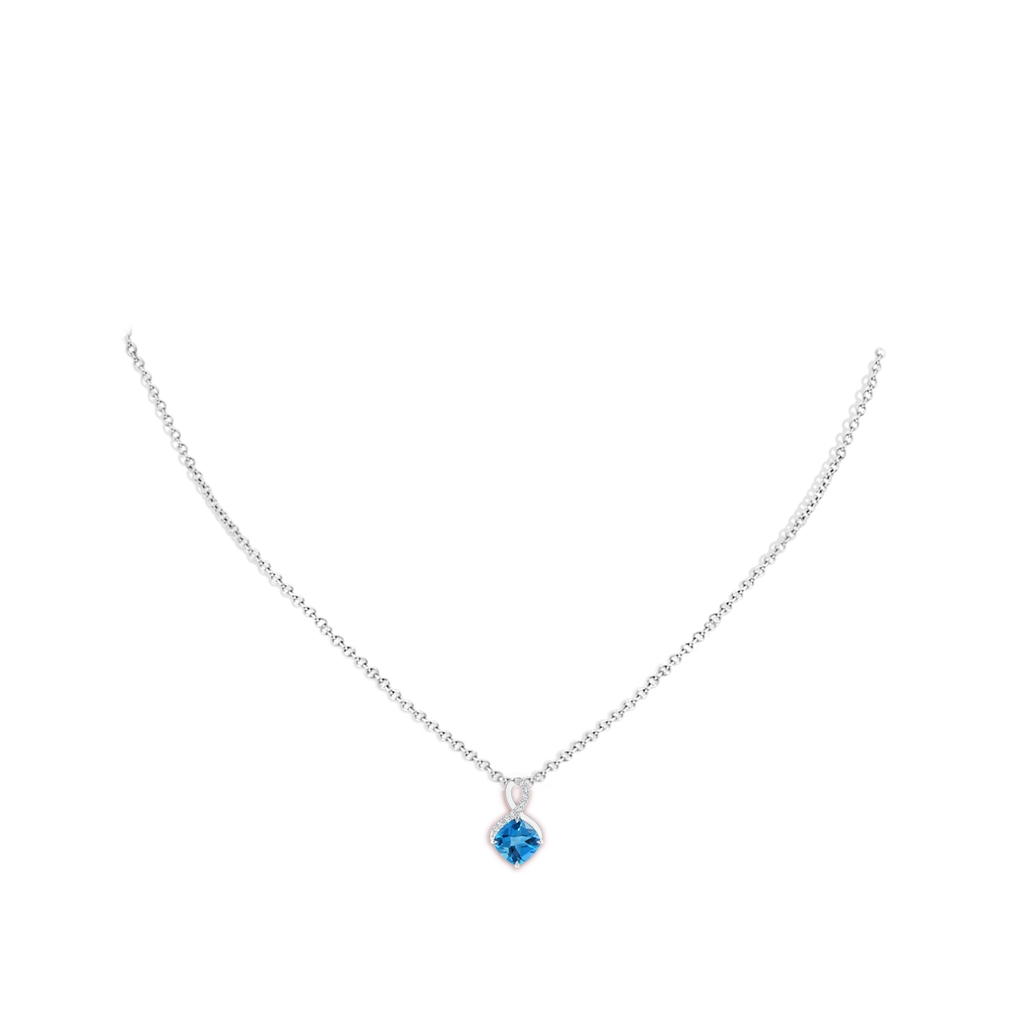 6mm AAAA Claw-Set Swiss Blue Topaz Infinity Pendant with Diamonds in P950 Platinum Body-Neck