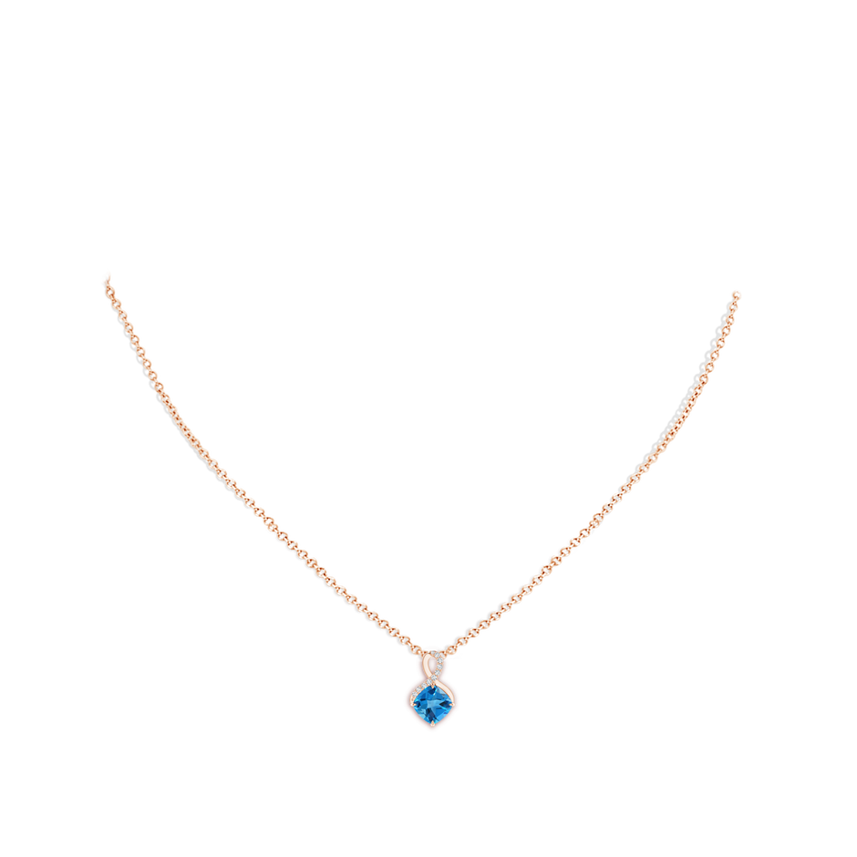 6mm AAAA Claw-Set Swiss Blue Topaz Infinity Pendant with Diamonds in Rose Gold pen