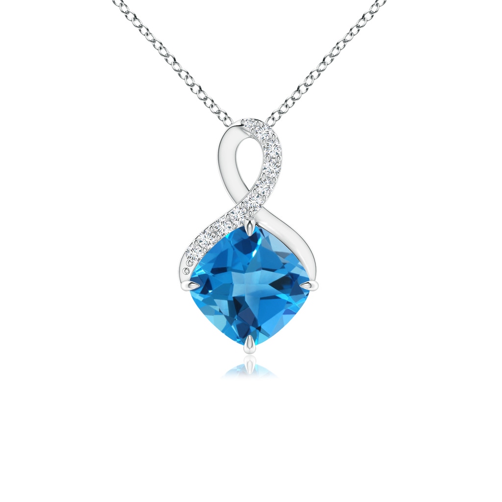 6mm AAAA Claw-Set Swiss Blue Topaz Infinity Pendant with Diamonds in S999 Silver