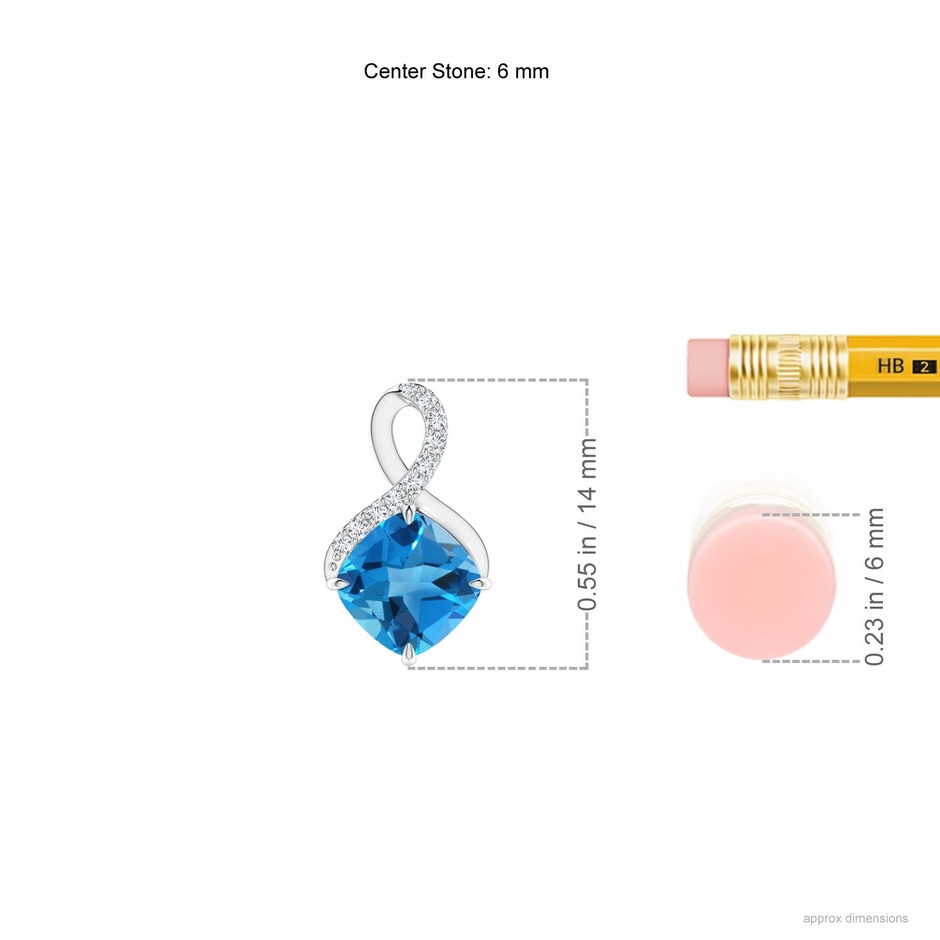 6mm AAAA Claw-Set Swiss Blue Topaz Infinity Pendant with Diamonds in S999 Silver ruler