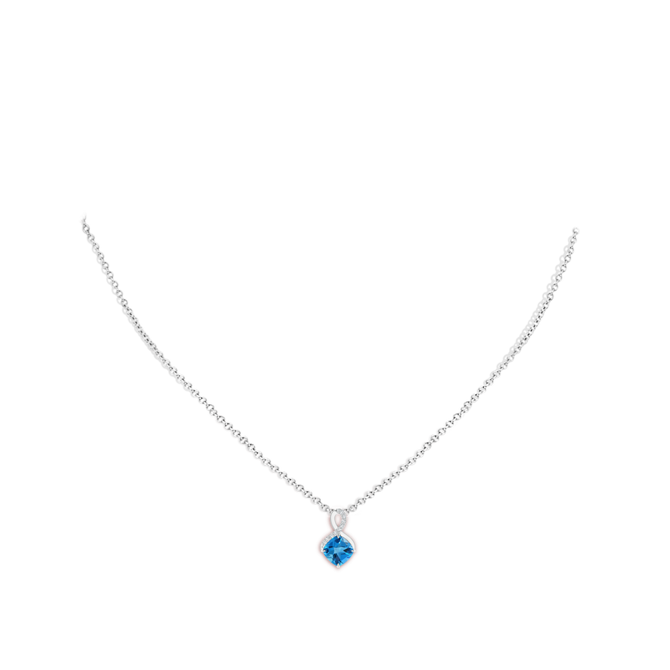 6mm AAAA Claw-Set Swiss Blue Topaz Infinity Pendant with Diamonds in S999 Silver pen