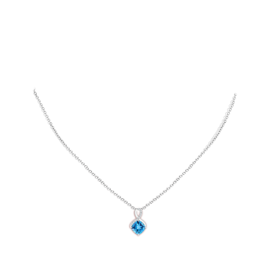 7mm AAA Claw-Set Swiss Blue Topaz Infinity Pendant with Diamonds in S999 Silver pen