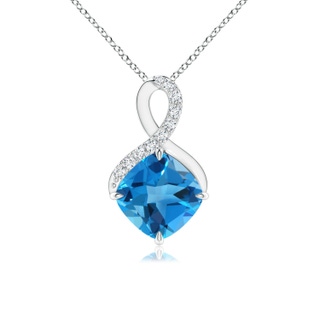 7mm AAAA Claw-Set Swiss Blue Topaz Infinity Pendant with Diamonds in S999 Silver