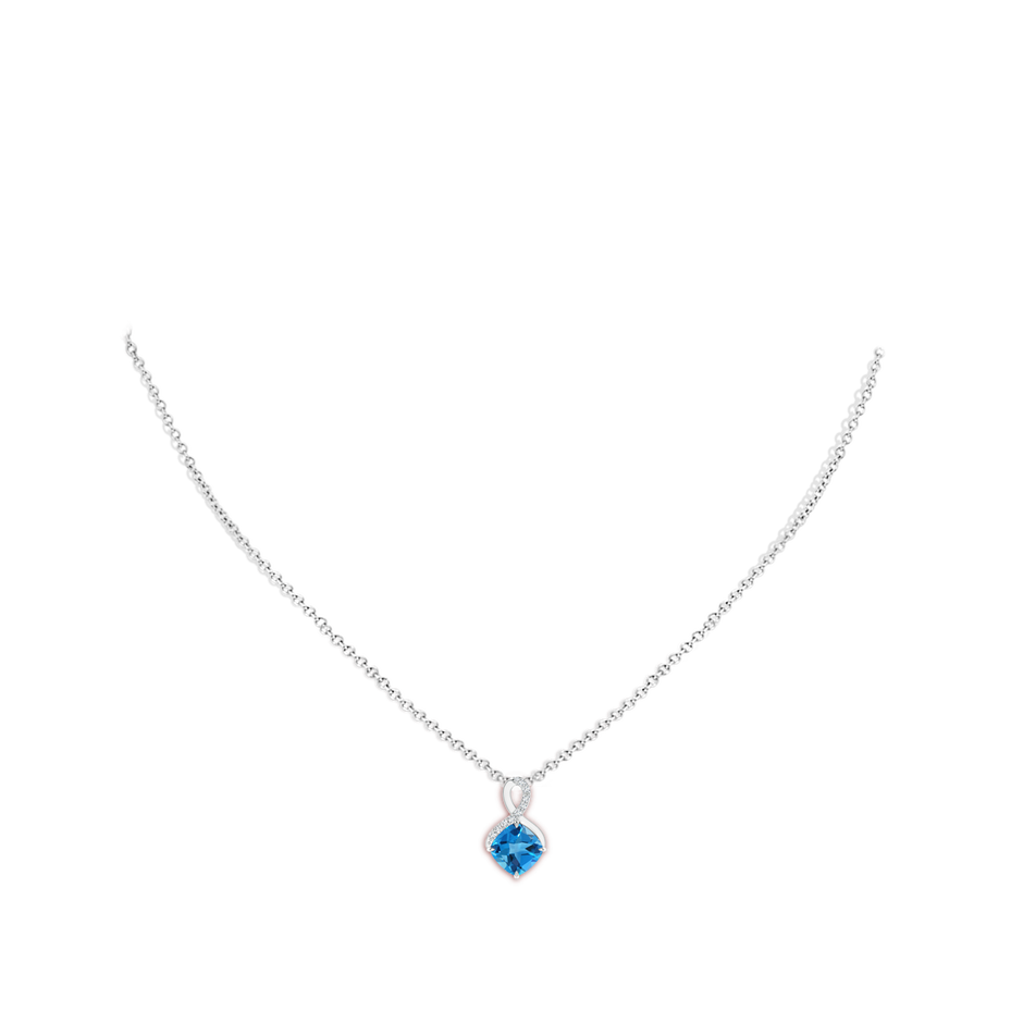 7mm AAAA Claw-Set Swiss Blue Topaz Infinity Pendant with Diamonds in S999 Silver pen